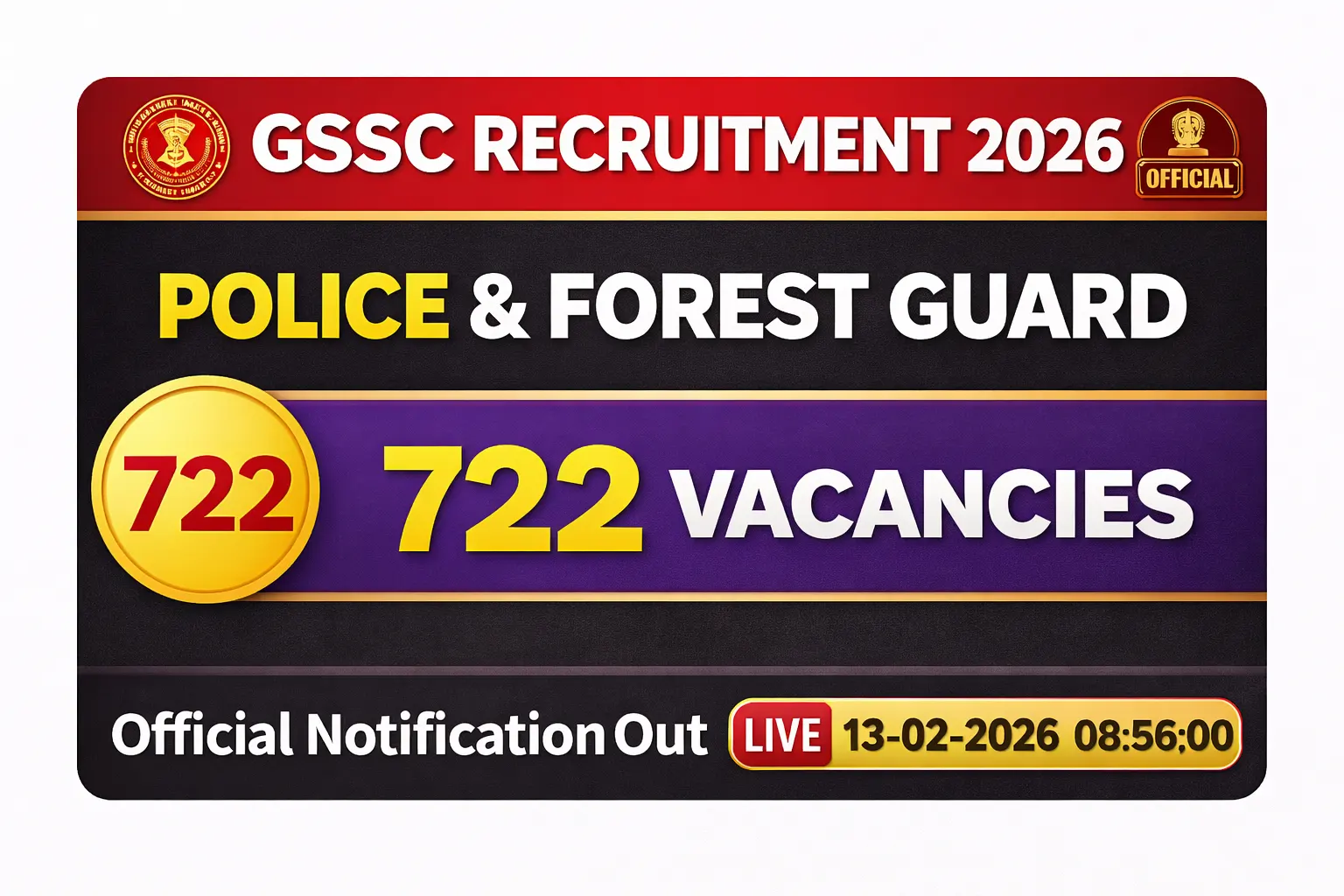 GSSC Recruitment 2026: Notification for 722 Police & Forest Guard Vacancies